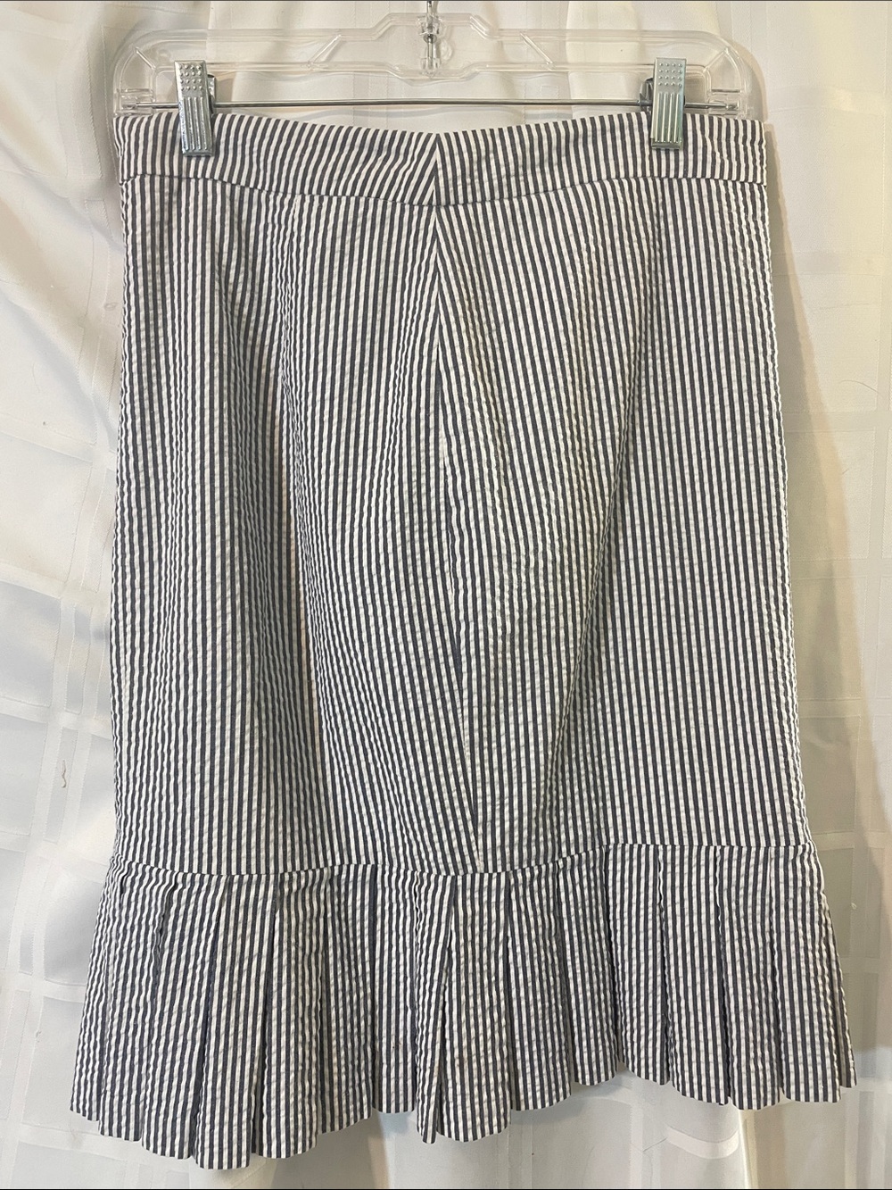 By Aqua Blue & White Striped sear sucker A-Line Skirt with Ruffle Hem Size 8